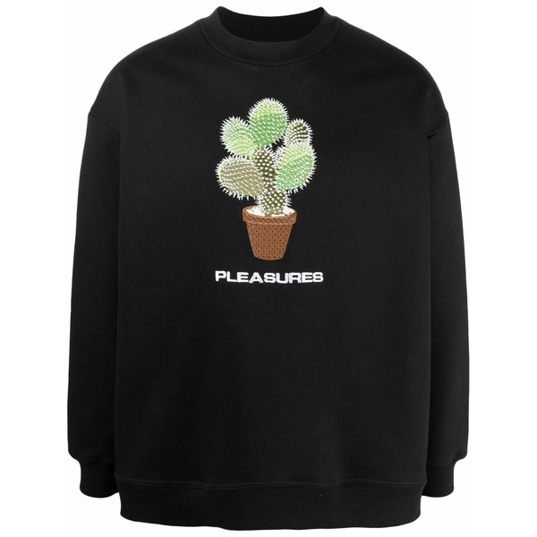 プレジャーズ メンズ パーカー・スウェットシャツ アウター Spike embroidery rib-trimmed sweatshirt Black|asty
