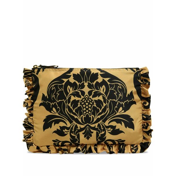 ラ・ダブル・ジェイ レディース クラッチペダル御徒面子 御徒面子 Cherubs-print ruffle-trim clutch bag Gold