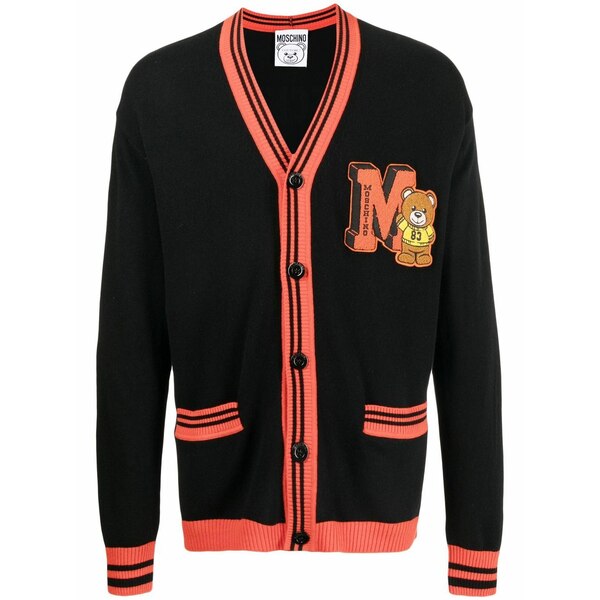 モスキーノ メンズ ジレー アウター Embroidered toy-bear patch cardigan Black