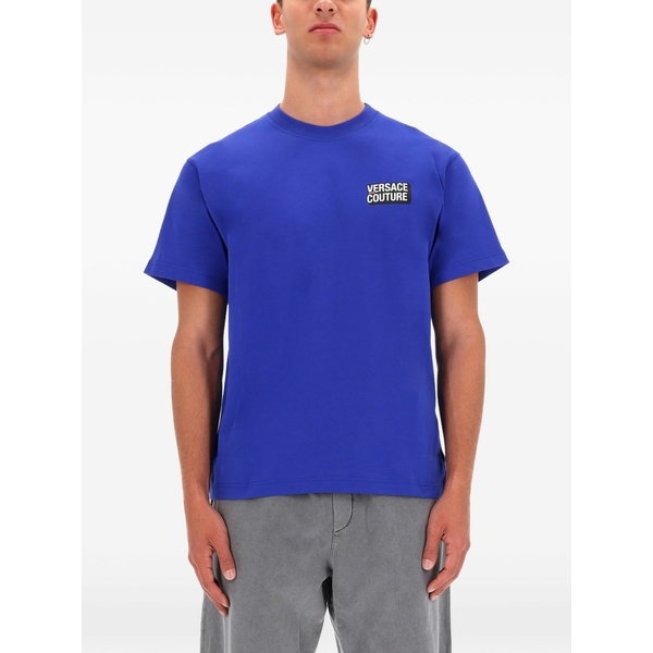 ベルサーチ メンズ Tシャツ トップス Logo-patch t-shirt Blue｜asty