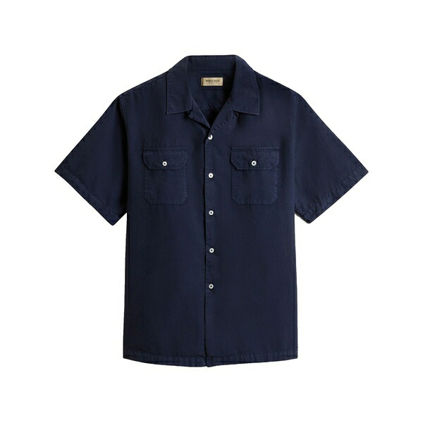 毛糸 分限者 メンズ プルオーバー トップス Chest-pockets button-down shirt Blue