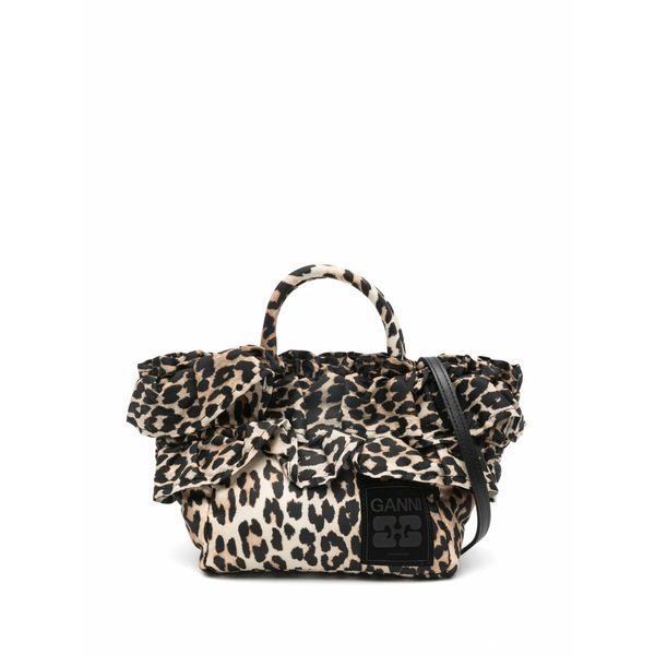 ガニー レディース トートバッグ バッグ Ruffled-upper leopard-print tote bag Neutrals|asty