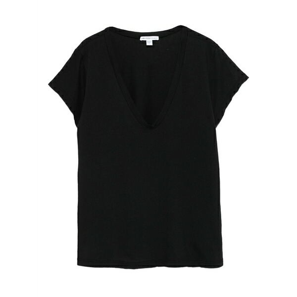 ジェームス 銭入れ レディース プルオーバー トップス V-neck raw-edge t-shirt Black