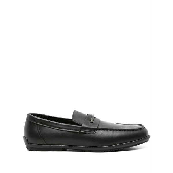 カルバンクライン メンズ スリッポン・ローファー シューズ Logo-plaque leather loafers Black