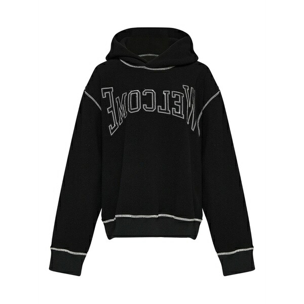 マルタンマルジェラ レディース パーカー・スウェットシャツ アウター Logo-embroidered hoodie Black