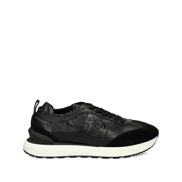 ロベルトカヴァリ メンズ スニーカー シューズ Logo-embossed panelled sneakers Black｜asty