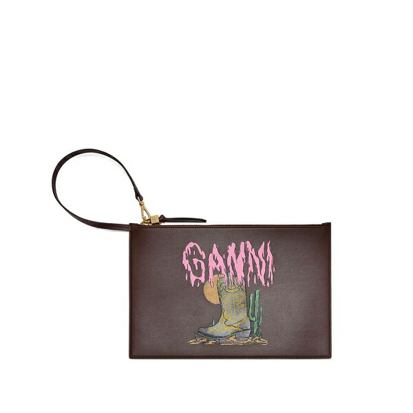ガニー レディース クラッチペダル御徒面子 御徒面子 Zip graphic clutch bag Brown