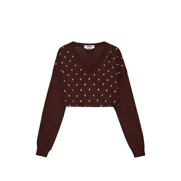 エムエスジイエム レディース 編み物\u0026スウェーター アウター Studded v-neck knitwear Brown