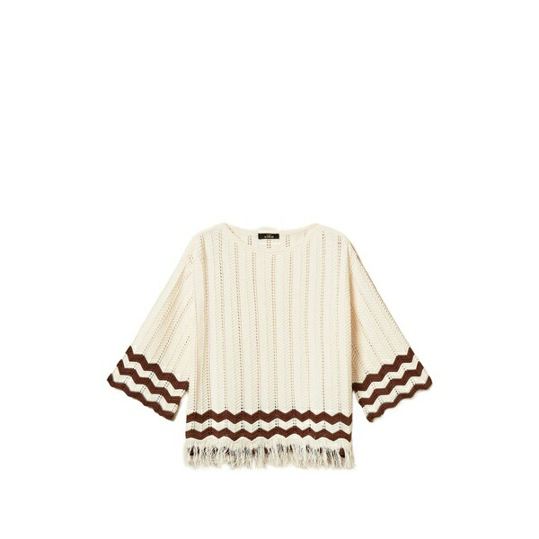 ツイン仕掛ける レディース プルオーバー トップス Zigzag-print fringed top White