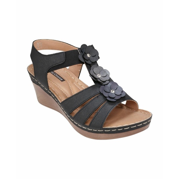 ジーシーシューズ レディース サンダル シューズ Women's Beck Flower Detail Wedge Sandals Black画像