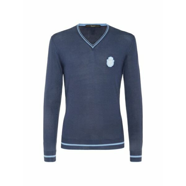 ビリオネア メンズ 編み物\u0026プルオーバー アウター Embroidered crest v-neck sweater Blue