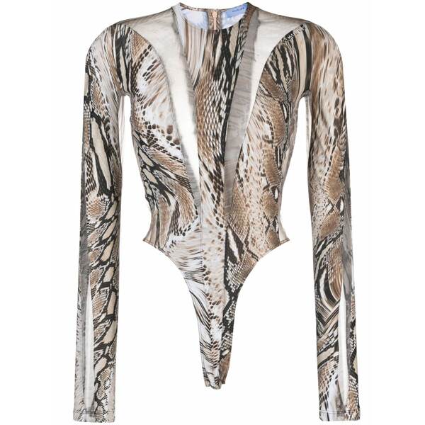 マグラー レディース ティーシャツ トップス Illusion sheer-panelled bodysuit Neutrals