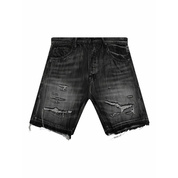 ビリオネアボーイズクラブ メンズ 心地好いズボン下 ボトムス Embroidered-patch frayed denim shorts Black