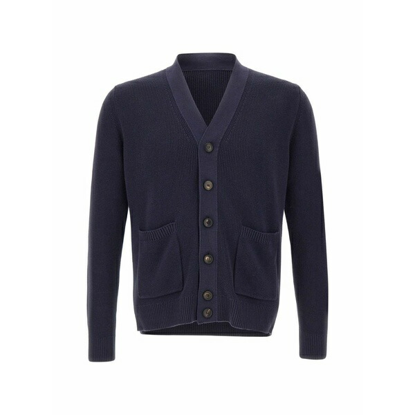 フィリッポ デ ラウレンティス メンズ ジレー アウター V-neck ribbed-trim cardigan Blue