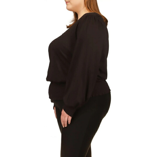 マイケルコース レディース シャツ トップス Plus Size Solid Long Sleeve Smocked Top Black トップス | vajrabookshop.com
