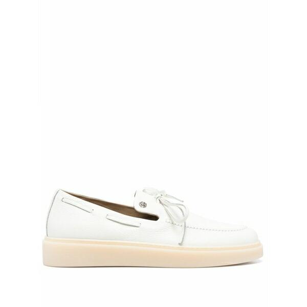 ロベルトカヴァリ メンズ スリッポン・ローファー シューズ Tied leather loafers  White