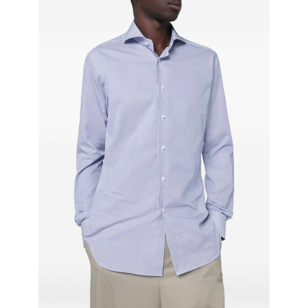 ザカス  メンズ シャツ トップス Long-sleeve striped shirt Blue