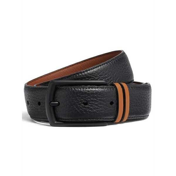 ゼニア メンズ 三尺帯 付属物 Stripe-detail leather belt Black