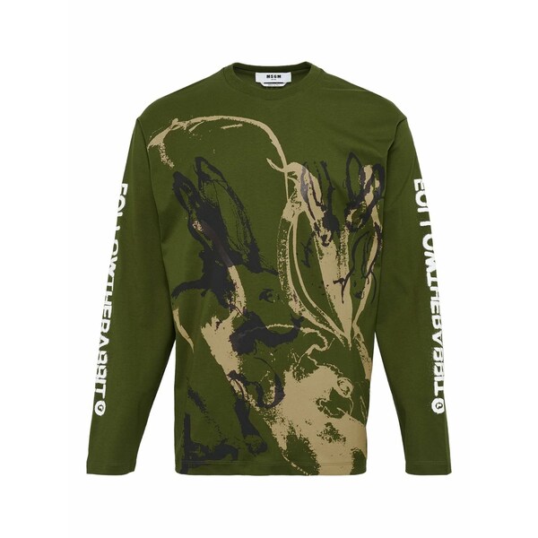 エムエスジイエム メンズ Tシャツ トップス Graphic-print long-sleeve cotton t-shirt Green｜asty