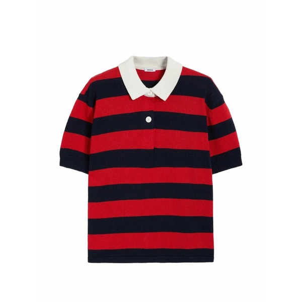 アスペジ レディース スポーツシャツ トップス Striped short-sleeve polo shirt Red