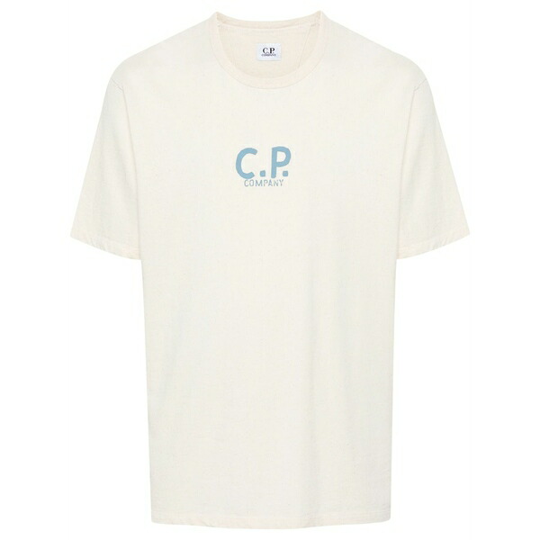 シーピーカンパニー メンズ Tシャツ トップス Logo-print cotton t-shirt Neutrals｜asty