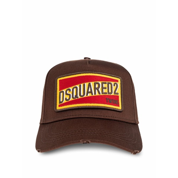ディースクエアード メンズ かぶり笠 付属品 Distressed logo-patch baseball cap Brown