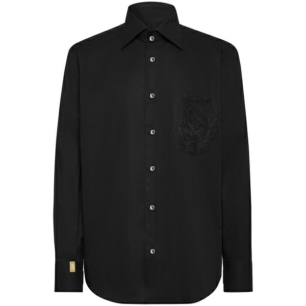 ビリオネア メンズ シャツ トップス Monogram-embroidered shirt Black｜asty