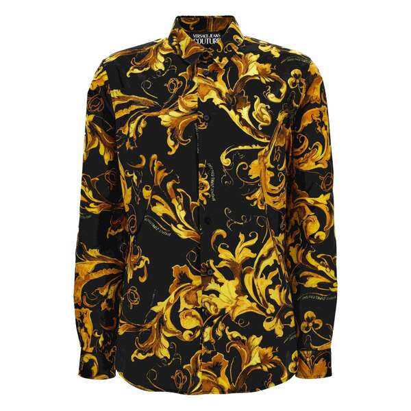 ベルサーチ メンズ シャツ トップス Baroque-print shirt Black|asty
