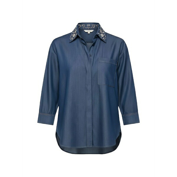 リュージョー レディース シャツ トップス Detachable collar denim shirt Blue|asty