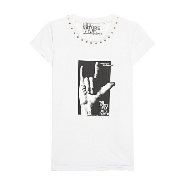 フリーシティ レディース Tシャツ トップス Stud-detail cotton t-shirt White|asty