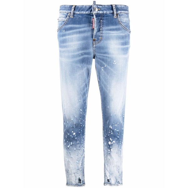 ディースクエアード レディース デニムパンツ ボトムス Cropped distressed-effect skinny jeans Blue｜asty