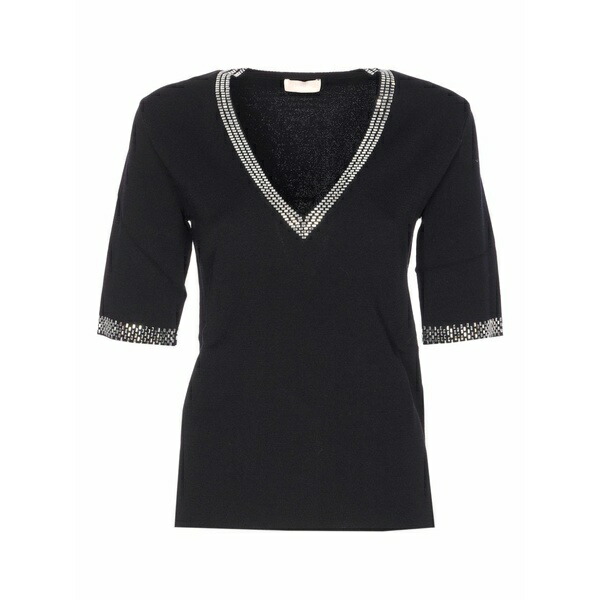 リュージョー レディース プルオーバー トップス Crystal-embellishment v-neck t-shirt Black