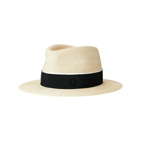 メゾンミッシェル  メンズ 鳥打ち帽 付属物 Andre logo plaque-detail straw fedora Neutrals