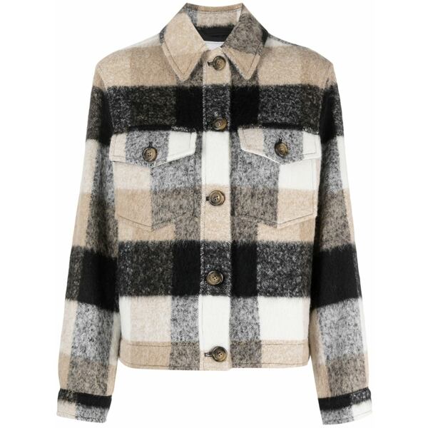 羊毛 金持ち レディース 上衣＆上衣 アウター Fringed checked shirt jacket Black