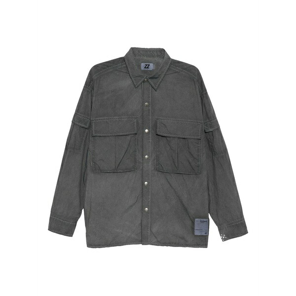 イズエ メンズ プルオーバー トップス Double-pockets long-sleeved shirt Grey
