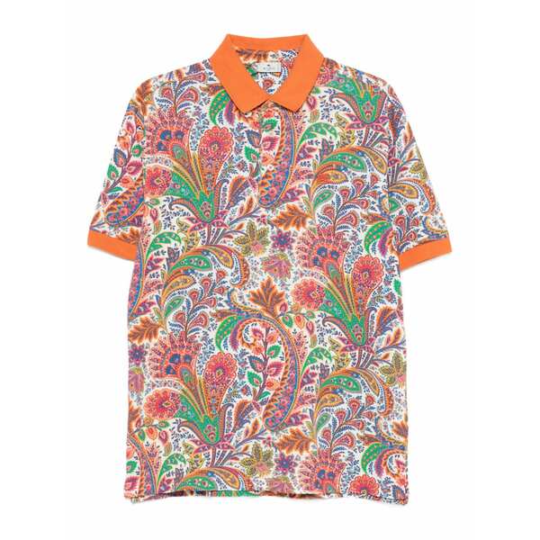 エトロ メンズ ポロシャツ トップス Paisley-print polo shirt Orange|asty