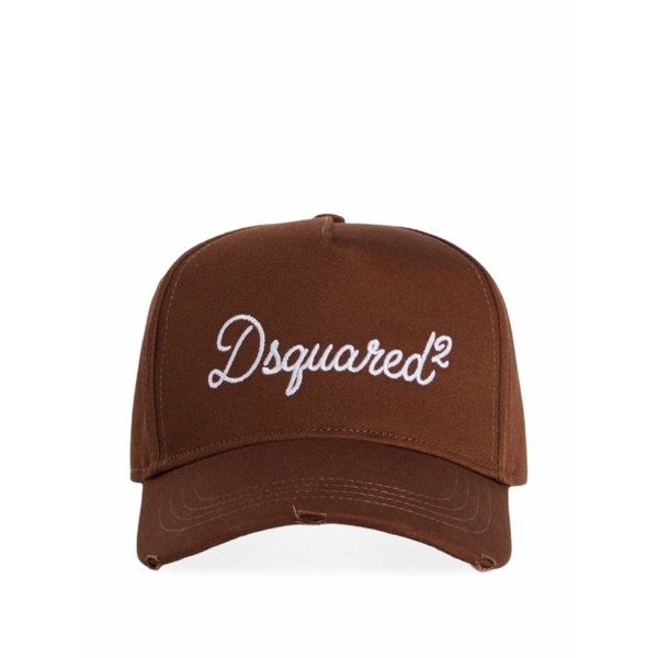 ディースクエアード メンズ かぶり笠 付属品 Signature embroidered baseball cap Brown