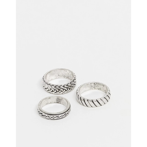2394円 【使い勝手の良い】 エイソス メンズ リング アクセサリー ASOS DESIGN 3 pack band ring set with  embossing in burnished silver tone SILVER
