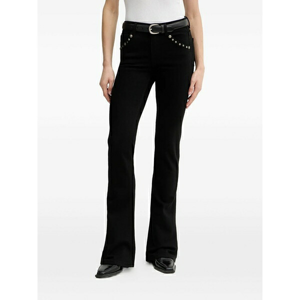 為損ない シックスティ レディース ジーンズズボン下 ボトムス Studded-detail flared jeans Black