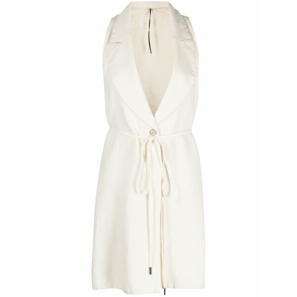 マスナダ レディース 厚地の外套 アウター Front-tie buttoned waistcoat White