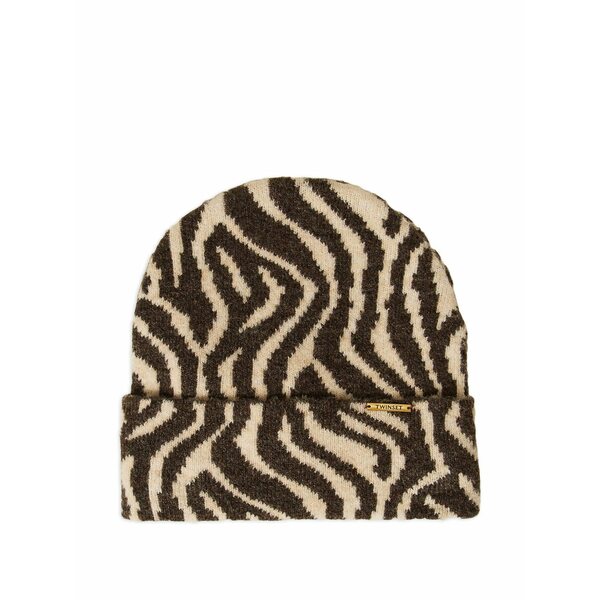ツイン書き割り レディース 鳥打ち帽 付属物 Animal-print beanie Brown