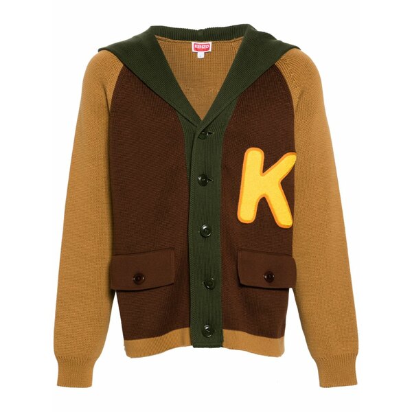 ケンゾー メンズ ジレー アウター Colour-block cotton cardigan Brown