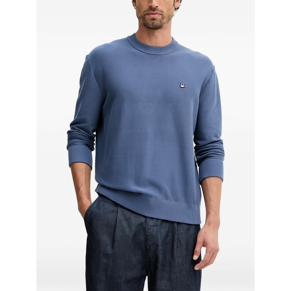 ベネトン メンズ ニット&セーター アウター Logo round-neck jumper Blue｜asty