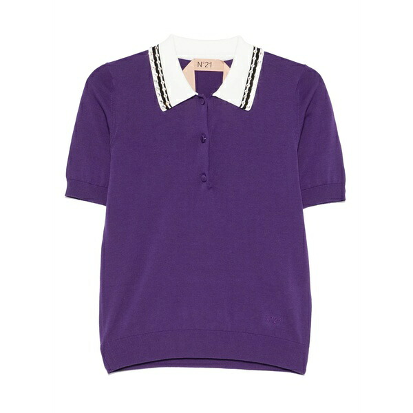 ヌメロ ヴェントゥーノ レディース スポーツシャツ トップス Crystal-embellished polo top Purple