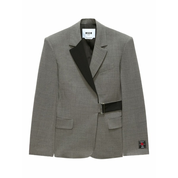 エムエスジイエム レディース 上衣＆上衣 アウター Virgin wool belted blazer Grey