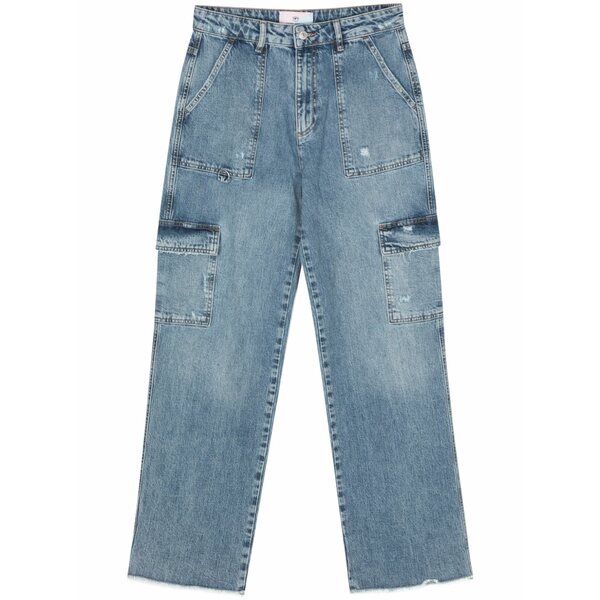シアラフェラーニ レディース ジーンズズボン下 ボトムス Logo-embroidered straight jeans Blue