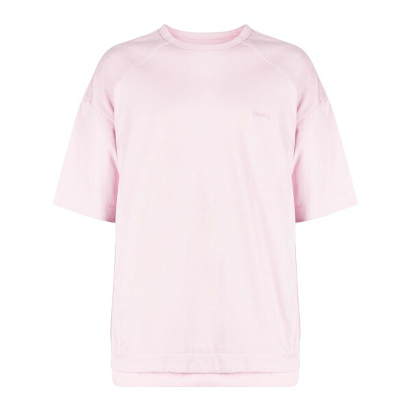 ジュン・ジー メンズ Tシャツ トップス Side-zip layered-hem t-shirt Pink｜asty