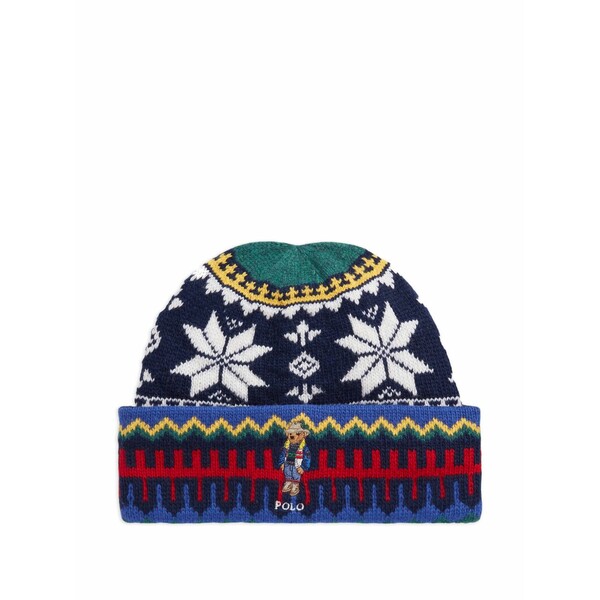 ラルフローレン メンズ かぶり笠 添え物 Jacquard ribbed knit beanie Blue
