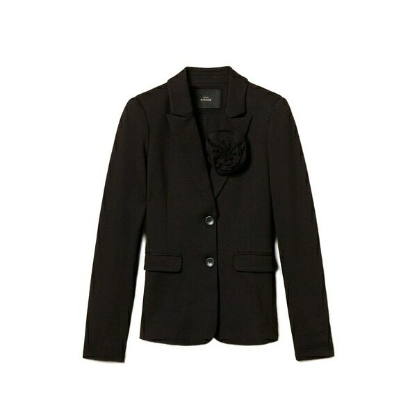 ツインセット レディース ジャケット&ブルゾン アウター Floral-brooch blazer Black|asty