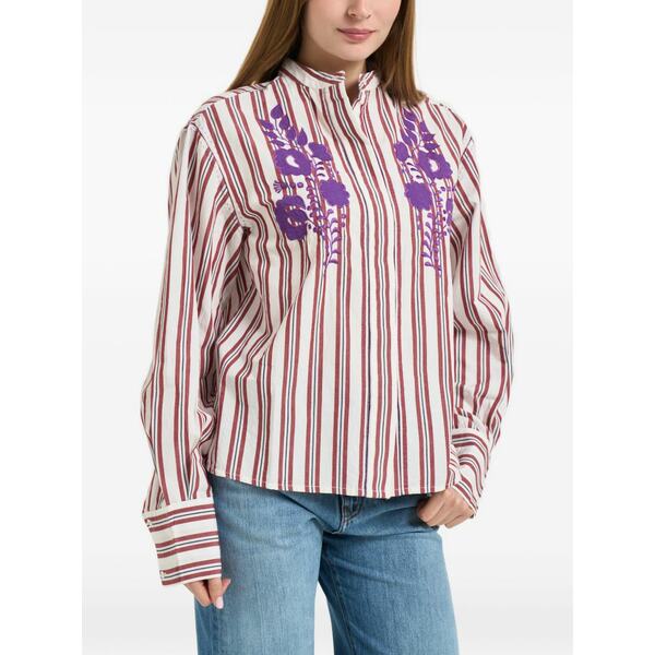 アンティックバティック レディース プルオーバー トップス Miradi striped-pattern embroidered shirt White